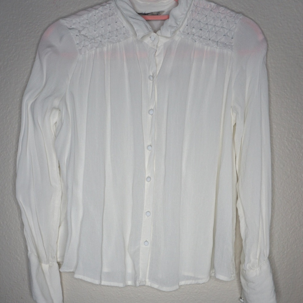 Zara Basics Collection White Viscose Button Down … - image 3